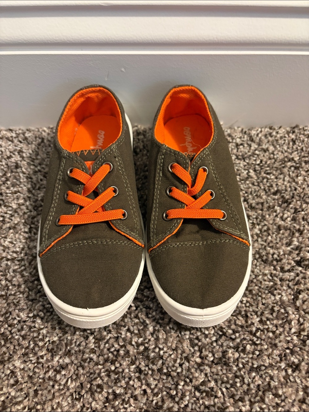 oomphies Olive Canvas Sneakers with Orange Accents